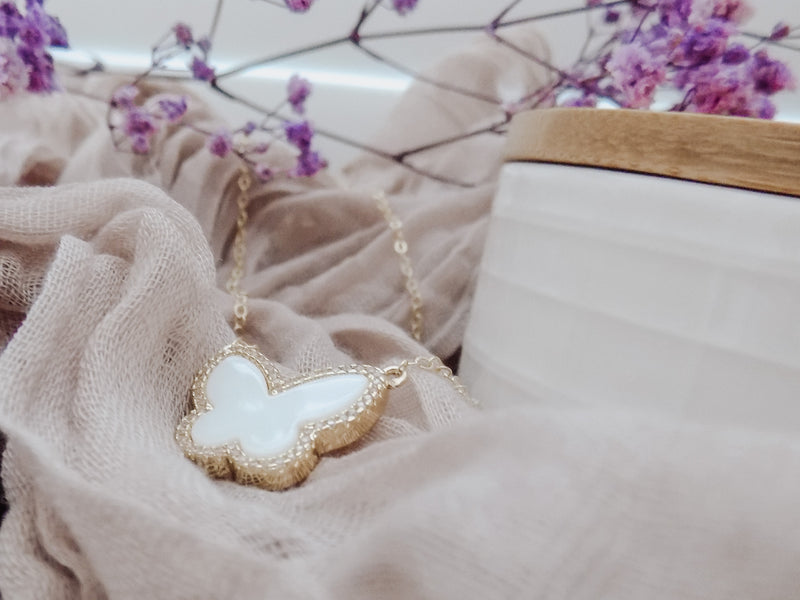 White + Black Butterfly Necklaces