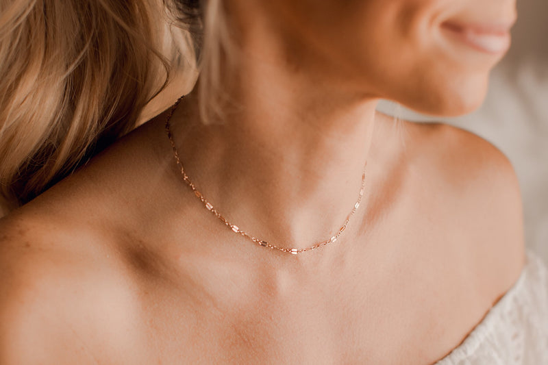 Minimal Cluster Rose Gold Plated Sterling Silver Chain Necklace, Rose