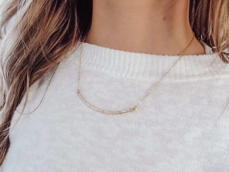 Hammered Crescent Bar Necklace - Two Sizes