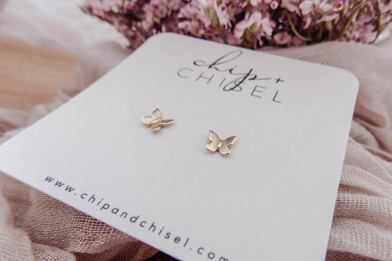 SOLID 14KT GOLD BUTTERFLY EARRINGS - BRYNLEE STUDS