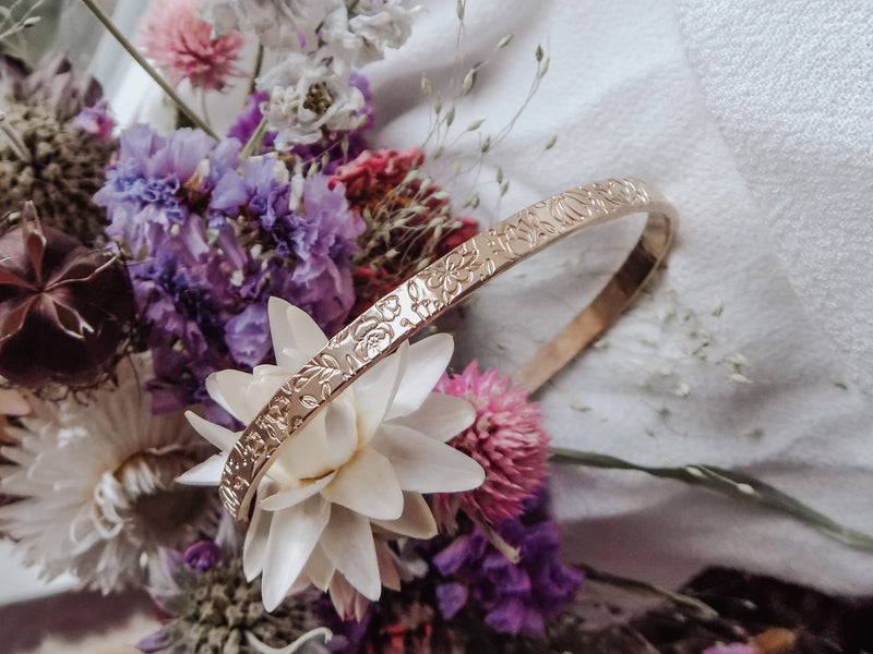 Birth Flower Garden Cuff Bracelet