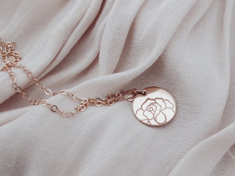 Birth Flower Single Small Disc Necklace